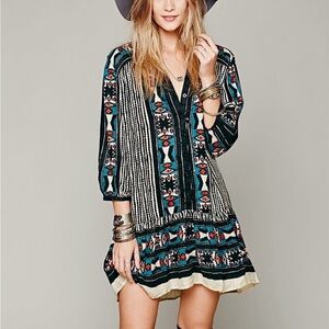 FREE PEOPLE $128 BLACK COMBO BOW & ARROW HENLEY DRESS Small